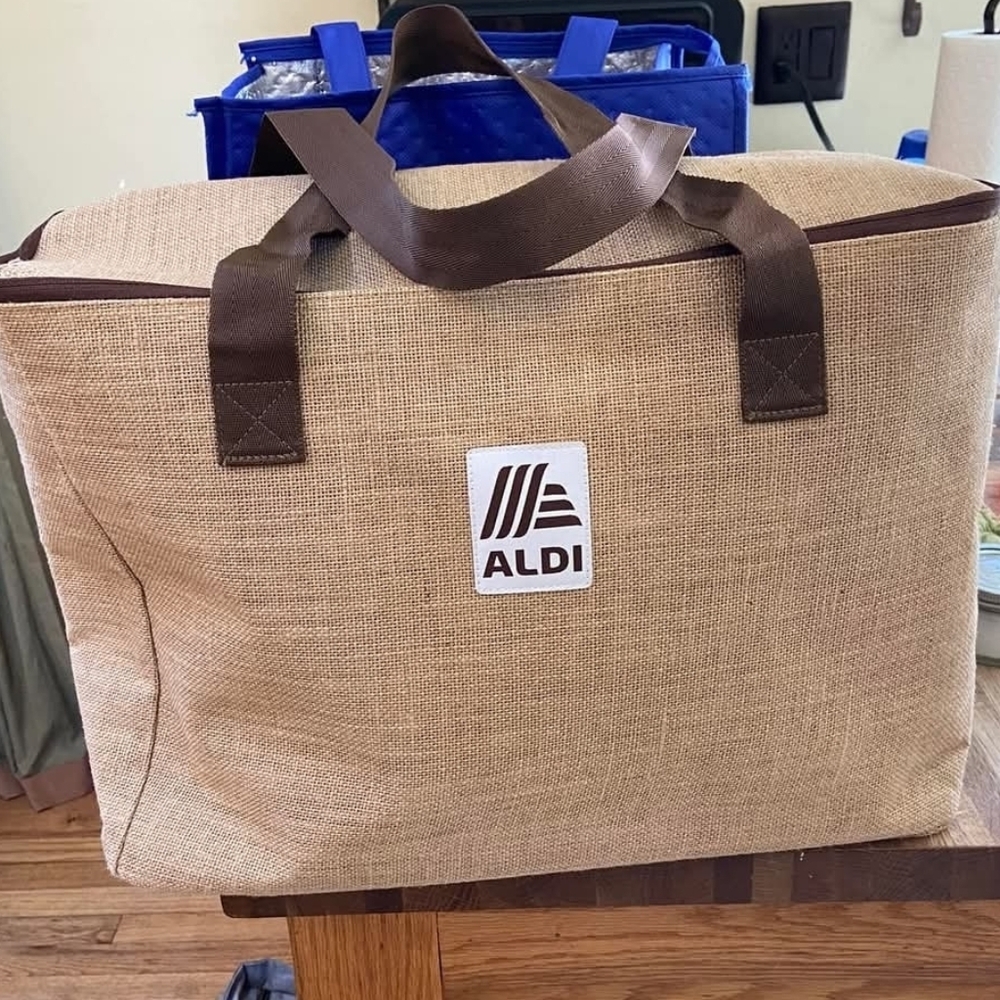 Viral Aldi Thermal Cooler Bag Tote Brown Wicker Insulated Viral
